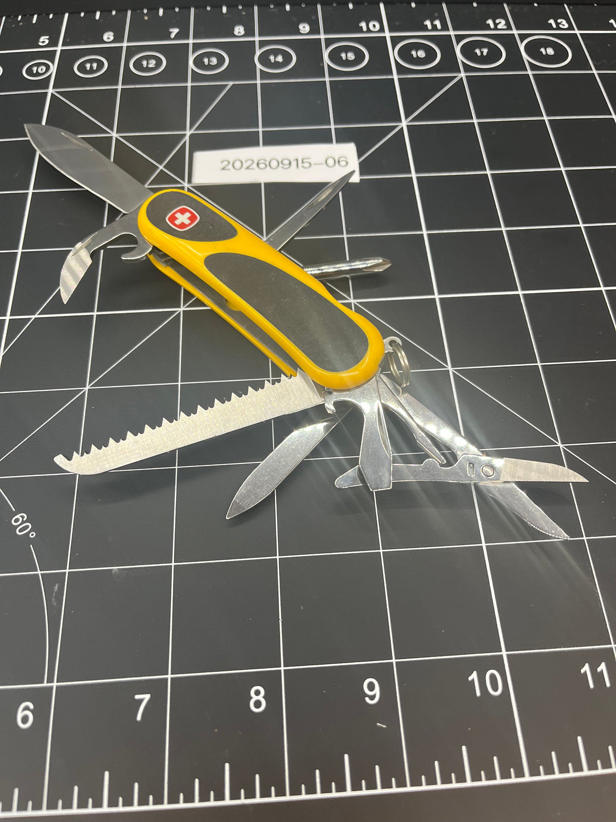 2000s Wenger Delemont SAK EvoGrip 18 85mm Yellow Folding Multi-Tool Pocket Knife