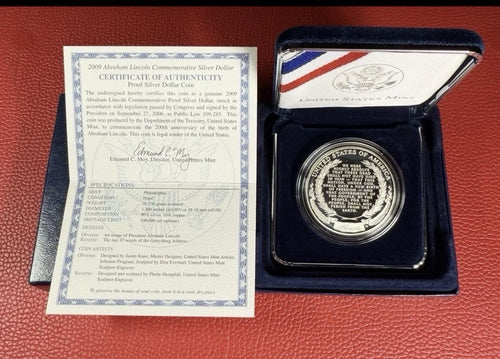 2009-P Abraham Lincoln Proof Silver Dollar OGP Box & COA 90% Silver