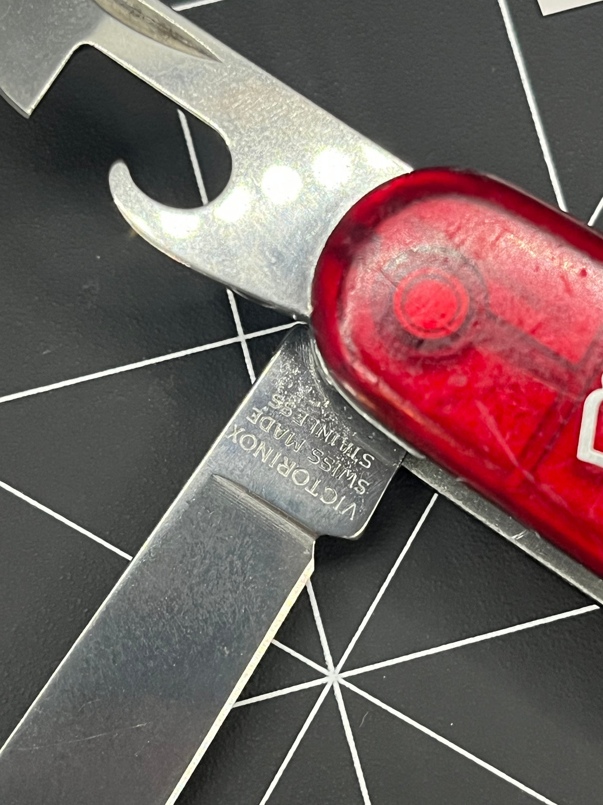 Victorinox Huntsman Swiss Army knife Translucent Ruby Red Pin Clean