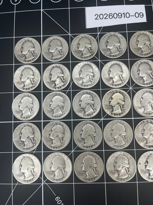 40 Silver Quarters – 90% Silver Pre-1965 Washingtons – Solid Bullion Lot -